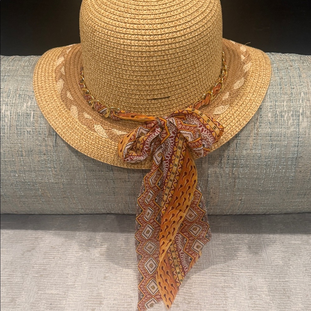Straw Hat with Scarf Braided Band - Picture 3 of 4